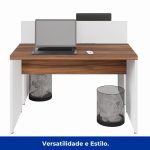 Estação de Trabalho Dupla 1,20×1,35m 02 Lugares sem Gavetas c/ ponto de tomada PÉ PAINEL – Nogal Sevilha/Branco – 34428 Móveis Única Linha 40 mm Nogal – Branco 15