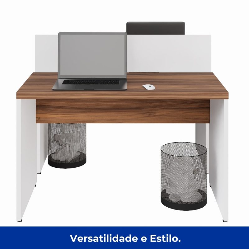 Estação de Trabalho Dupla 1,20×1,35m 02 Lugares sem Gavetas c/ ponto de tomada PÉ PAINEL – Nogal Sevilha/Branco – 34428 Móveis Única Linha 40 mm Nogal – Branco 7