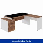 Mesa para Escritório em “L” com VIDRO FUMÊ – 1,92X1,60M NOGAL SEVILHA/BRANCO – 34432 Móveis Única Linha 40 mm Nogal – Branco 19