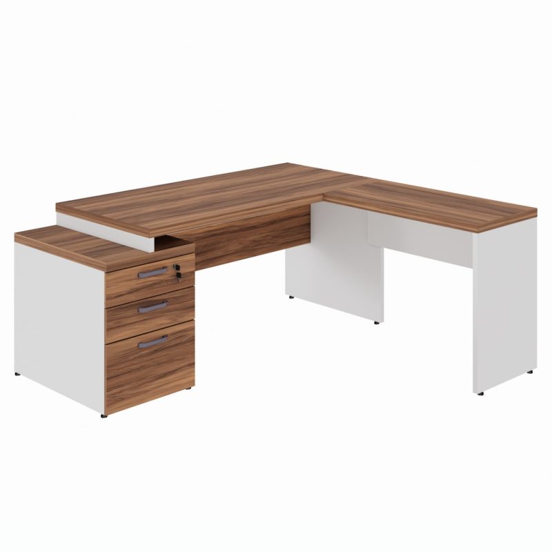 Mesa para Escritório em “L” com Gavetão – 1,92X1,60m -NOGAL SEVILHA/BRANCO – 34431 Móveis Única Linha 40 mm Nogal – Branco 2