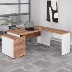 Mesa para Escritório em “L” com Gavetão – 1,92X1,60m -NOGAL SEVILHA/BRANCO – 34431 Móveis Única Linha 40 mm Nogal – Branco 18
