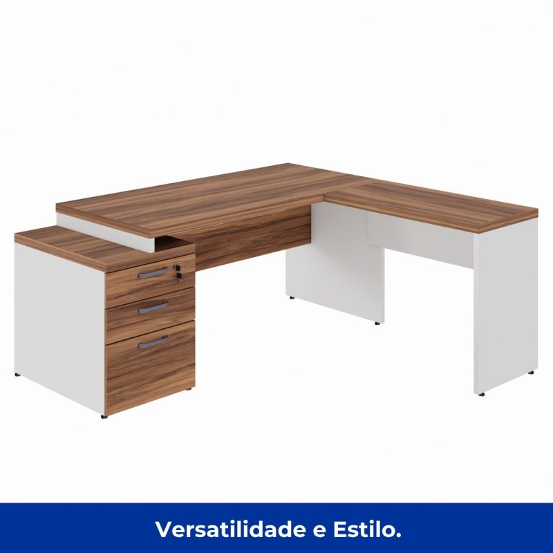 Mesa para Escritório em “L” com Gavetão – 1,92X1,60m -NOGAL SEVILHA/BRANCO – 34431 Móveis Única Linha 40 mm Nogal – Branco 8