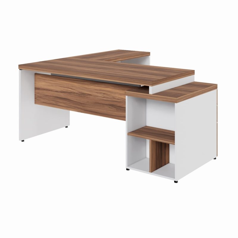 Mesa para Escritório em “L” com Gavetão – 1,92X1,60m -NOGAL SEVILHA/BRANCO – 34431 Móveis Única Linha 40 mm Nogal – Branco 6