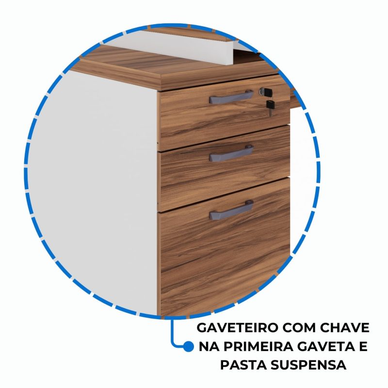 Mesa para Escritório em “L” com Gavetão – 1,92X1,60m -NOGAL SEVILHA/BRANCO – 34431 Móveis Única Linha 40 mm Nogal – Branco 7