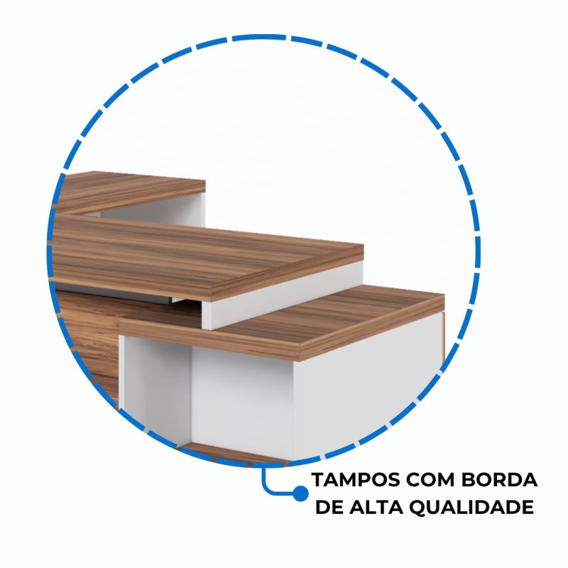 Mesa para Escritório em “L” com Gavetão – 1,92X1,60m -NOGAL SEVILHA/BRANCO – 34431 Móveis Única Linha 40 mm Nogal – Branco 9