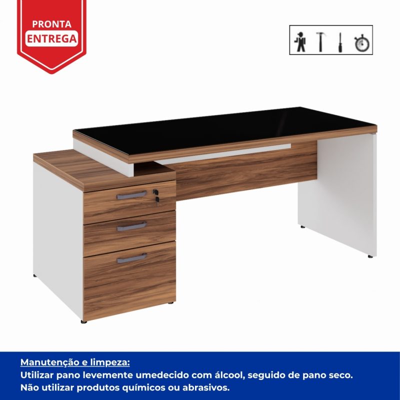 Mesa para Escritório com VIDRO FUMÊ – 1,92×0,70m – NOGAL SEVILHA/BRANCO – 34430 Móveis Única Linha 40 mm Nogal – Branco 6