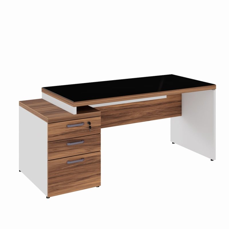 Mesa para Escritório com VIDRO FUMÊ – 1,92×0,70m – NOGAL SEVILHA/BRANCO – 34430 Móveis Única Linha 40 mm Nogal – Branco 2