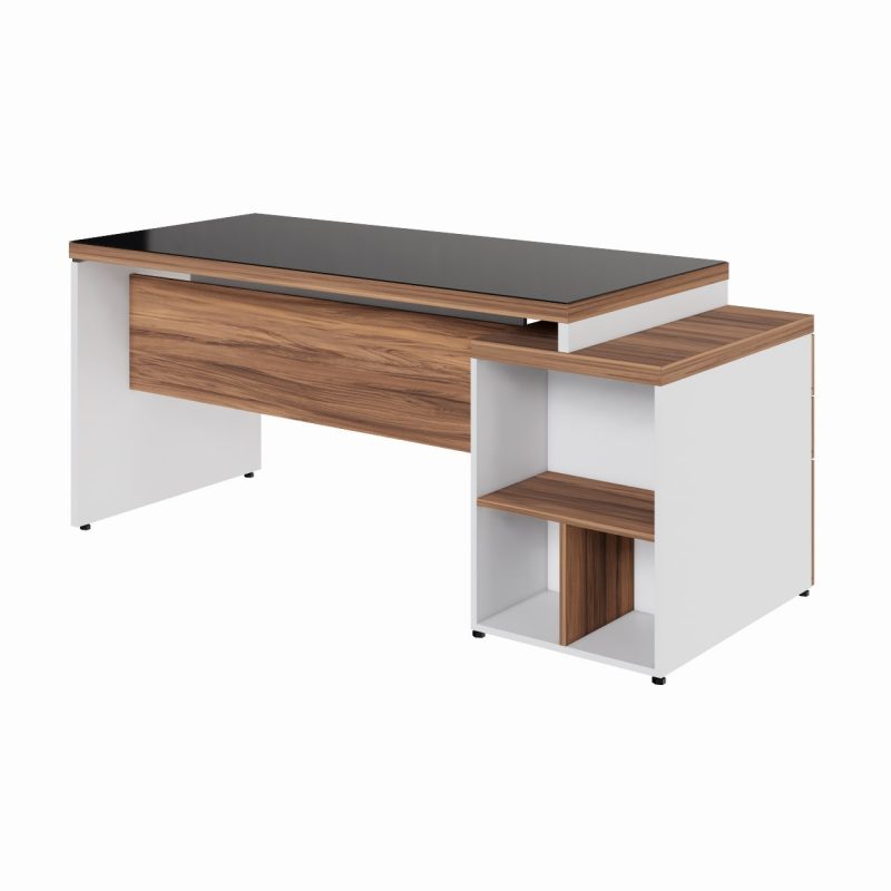 Mesa para Escritório com VIDRO FUMÊ – 1,92×0,70m – NOGAL SEVILHA/BRANCO – 34430 Móveis Única Linha 40 mm Nogal – Branco 4