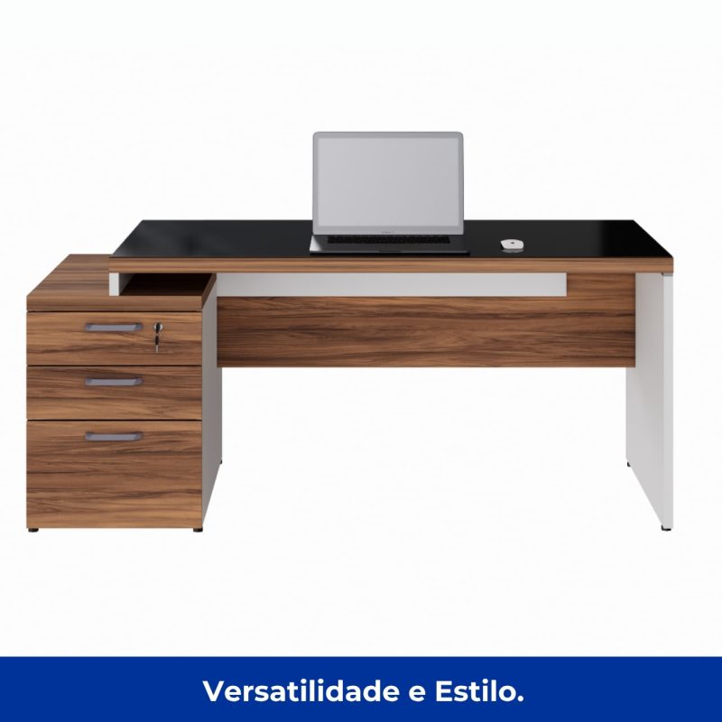Mesa para Escritório com VIDRO FUMÊ – 1,92×0,70m – NOGAL SEVILHA/BRANCO – 34430 Móveis Única Linha 40 mm Nogal – Branco 5