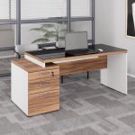 Mesa para Escritório com VIDRO FUMÊ – 1,92×0,70m – NOGAL SEVILHA/BRANCO – 34430 Móveis Única Linha 40 mm Nogal – Branco 18