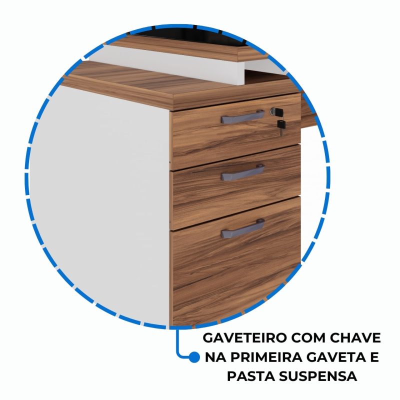 Mesa para Escritório com VIDRO FUMÊ – 1,92×0,70m – NOGAL SEVILHA/BRANCO – 34430 Móveis Única Linha 40 mm Nogal – Branco 8