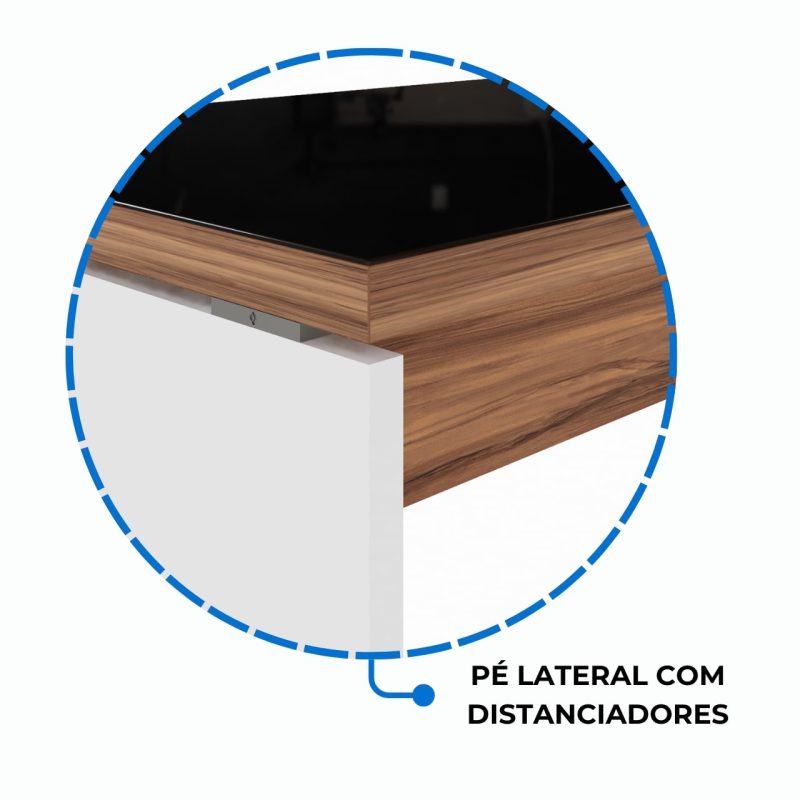Mesa Diretorzinha c/ Aparador e Vidro Fumê – Pé de MADEIRA – 1,90×1,50m – NOGAL SEVILHA / BRANCO – 34429 Móveis Única Linha 40 mm Nogal – Branco 4