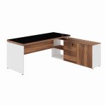 Mesa Diretorzinha c/ Aparador e Vidro Fumê – Pé de MADEIRA – 1,90×1,50m – NOGAL SEVILHA / BRANCO – 34429 Móveis Única Linha 40 mm Nogal – Branco 10
