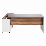 Mesa Diretorzinha c/ Aparador e Vidro Fumê – Pé de MADEIRA – 1,90×1,50m – NOGAL SEVILHA / BRANCO – 34429 Móveis Única Linha 40 mm Nogal – Branco 16