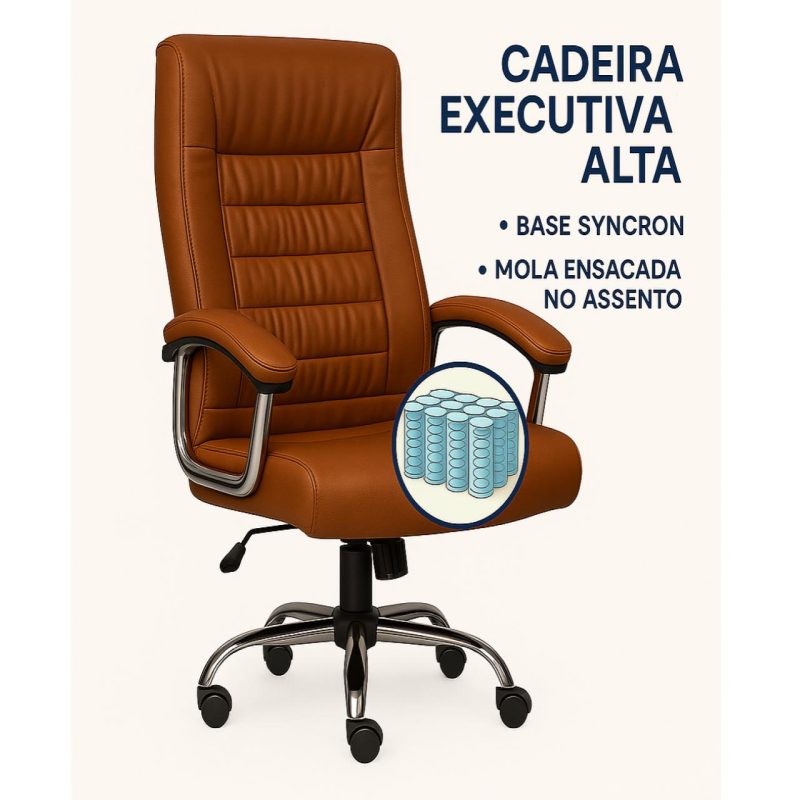 Poltrona Presidente LUXO c/ mola Ensacada – COR CARAMELO – 30059 Móveis Única Presidente 8