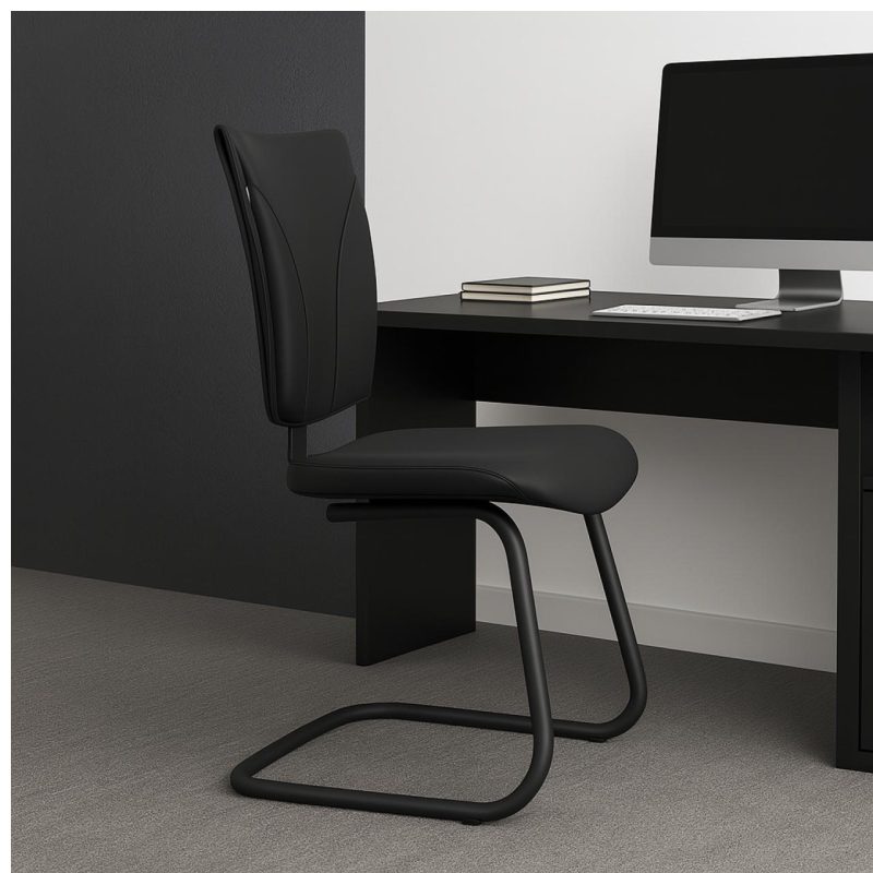 Cadeira de Escritório B-ONE Base em “S” Preta – Corino Preto – 31032 Móveis Única Cadeira Fixa Estofada 9