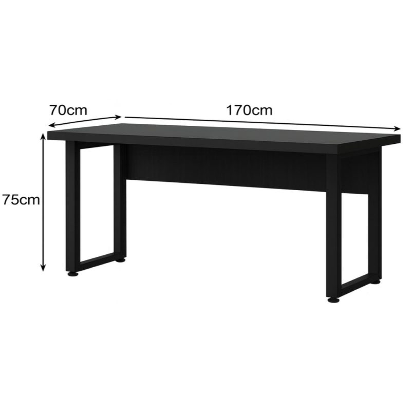 Mesa Escritório PÉ QUADRO – 1,70×0,70m – S/ Gavetas – PRETO / PRETO – 26003 Móveis Única Linha 40mm Preto / Preto 6