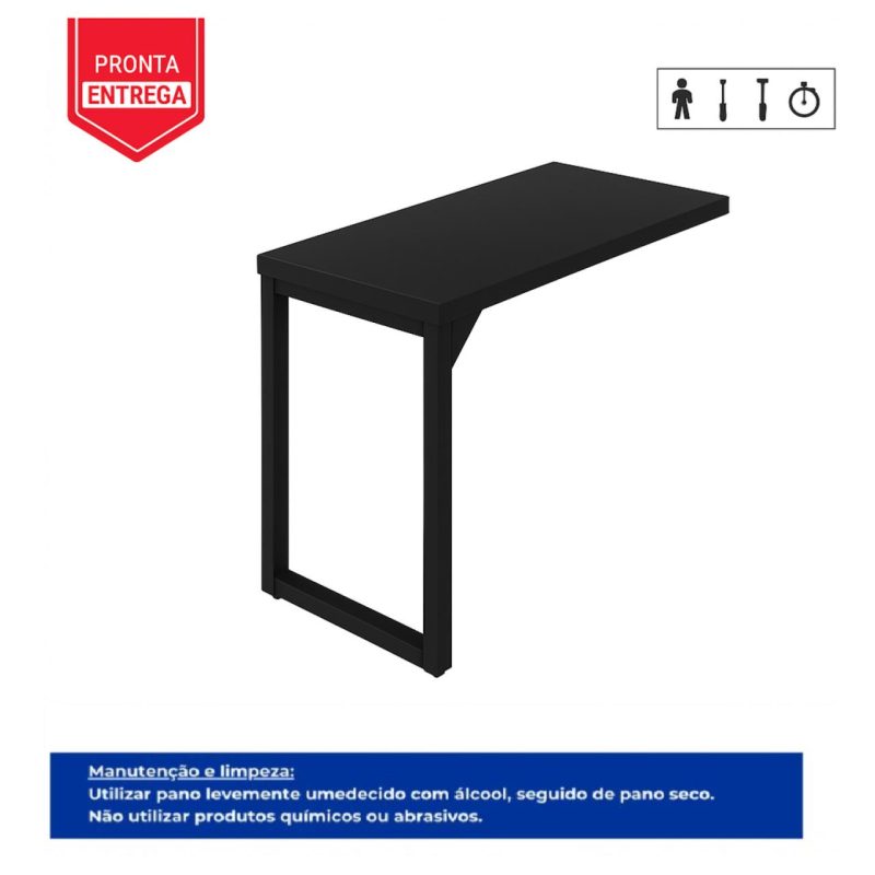 Mesa AUX PÉ QUADRO – 0,90×0,45m – PRETO/PRETO – 26004 Móveis Única Linha 40mm Preto / Preto 4