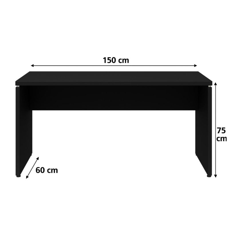 Mesa Escritório 1,50×0,60m – S/ Gavetas – PRETO/PRETO – 26006 Móveis Única Linha 40mm Preto / Preto 6