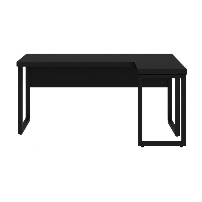 Mesa em L PÉ QUADRO (Mesa 1,50m + Mesa Auxiliar) – S/ Gavetas – PRETO / PRETO – 26010 Móveis Única Linha 40mm Preto / Preto 3