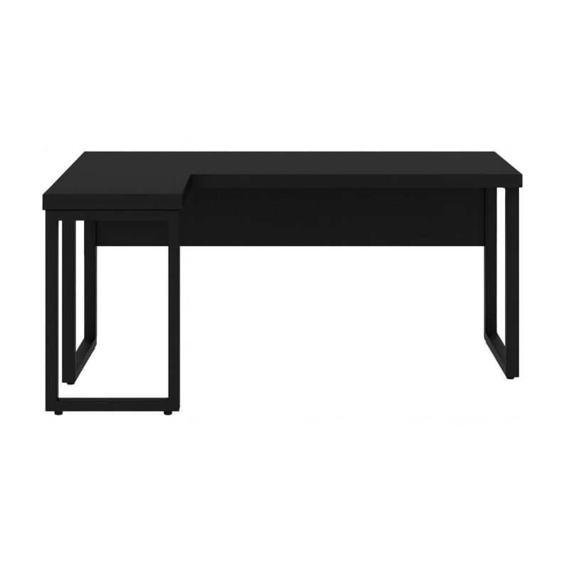 Mesa em L PÉ QUADRO (Mesa 1,50m + Mesa Auxiliar) – S/ Gavetas – PRETO / PRETO – 26010 Móveis Única Linha 40mm Preto / Preto 4