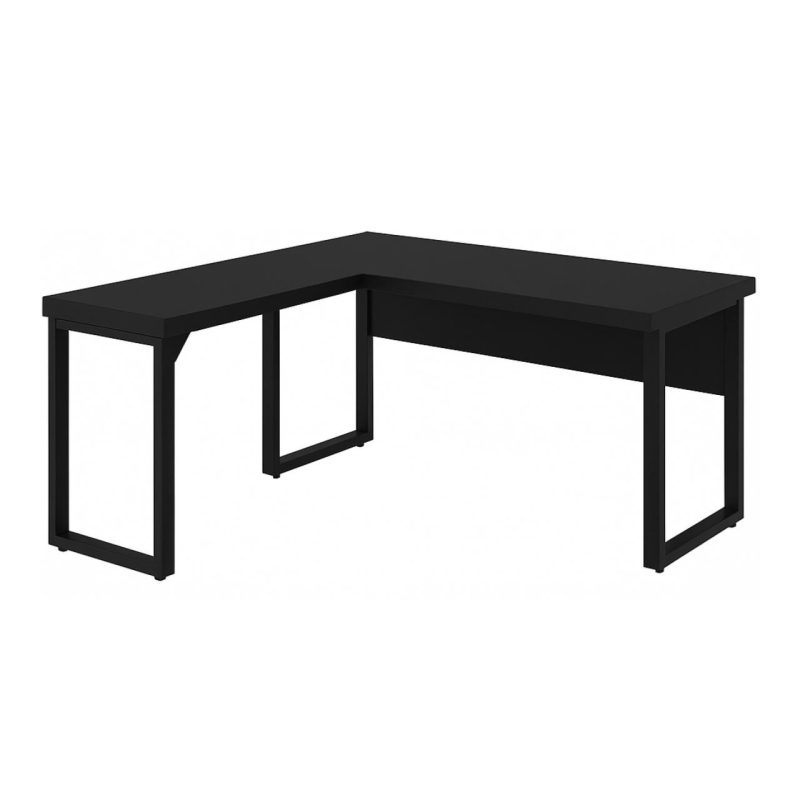 Mesa em L PÉ QUADRO (Mesa 1,50m + Mesa Auxiliar) – S/ Gavetas – PRETO / PRETO – 26010 Móveis Única Linha 40mm Preto / Preto 5