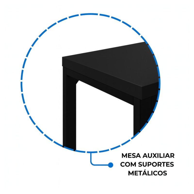 Mesa em L PÉ QUADRO (Mesa 1,50m + Mesa Auxiliar) – S/ Gavetas – PRETO / PRETO – 26010 Móveis Única Linha 40mm Preto / Preto 9
