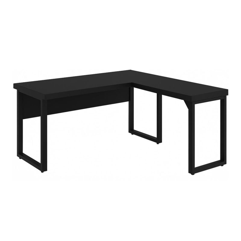 Mesa em L PÉ QUADRO (Mesa 1,50m + Mesa Auxiliar) – S/ Gavetas – PRETO / PRETO – 26010 Móveis Única Linha 40mm Preto / Preto 2