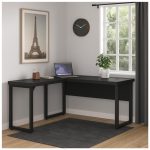 Mesa em L PÉ QUADRO (Mesa 1,50m + Mesa Auxiliar) – S/ Gavetas – PRETO / PRETO – 26010 Móveis Única Linha 40mm Preto / Preto 19