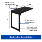 Mesa em L PÉ QUADRO (Mesa 1,70m + Mesa Auxiliar) – S/ Gavetas – PRETO / PRETO – 26011 Móveis Única Linha 40mm Preto / Preto 16