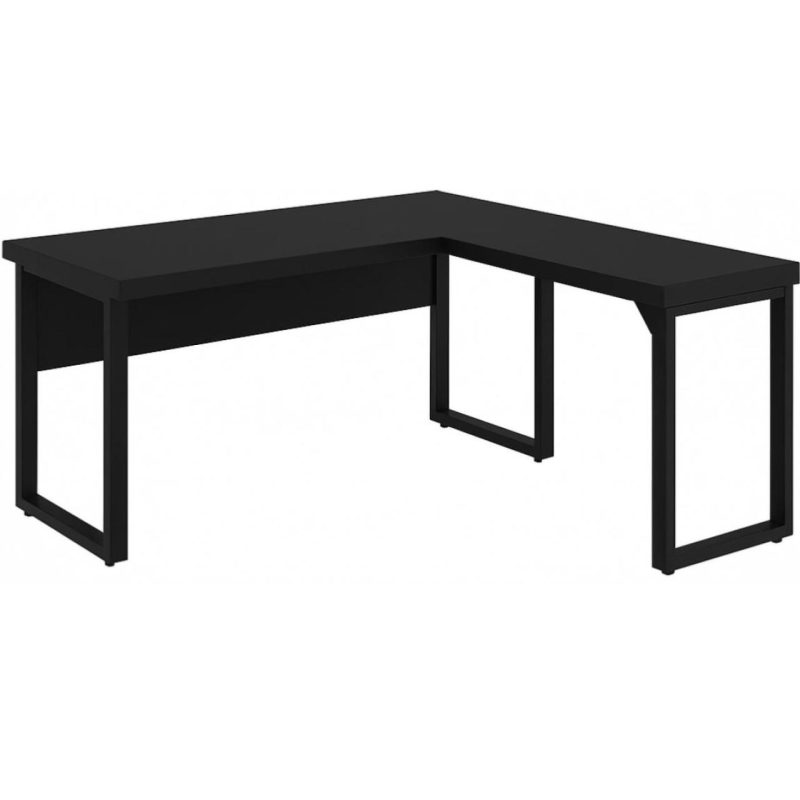 Mesa em L PÉ QUADRO (Mesa 1,70m + Mesa Auxiliar) – S/ Gavetas – PRETO / PRETO – 26011 Móveis Única Linha 40mm Preto / Preto 2