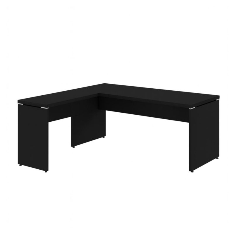 Mesa em L PÉ PAINEL (Mesa 1,50m + Mesa Auxiliar) – S/ Gavetas – PRETO / PRETO – 26012 Móveis Única Linha 40mm Preto / Preto 5