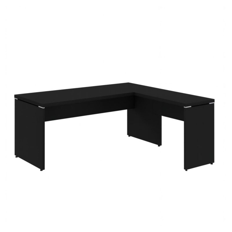 Mesa em L PÉ PAINEL (Mesa 1,50m + Mesa Auxiliar) – S/ Gavetas – PRETO / PRETO – 26012 Móveis Única Linha 40mm Preto / Preto 2