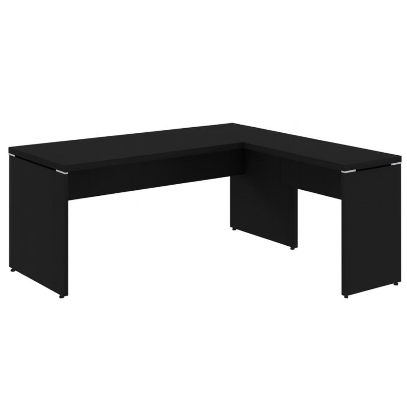 Mesa em L PÉ PAINEL (Mesa 1,70m + Mesa Auxiliar) – S/ Gavetas – PRETO / PRETO – 26013 Móveis Única Linha 40mm Preto / Preto 2