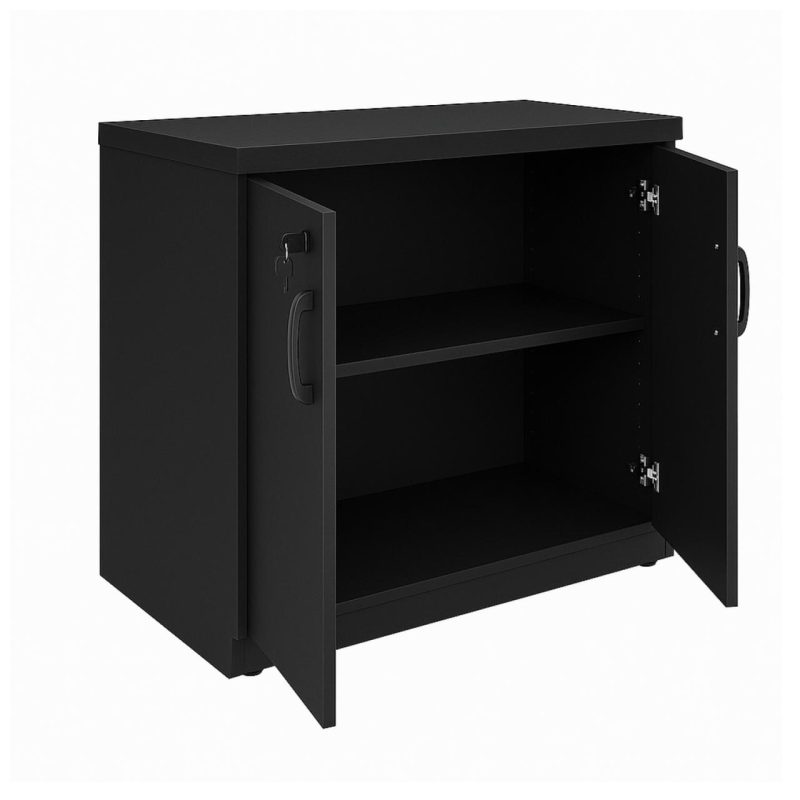 Armário Baixo com Prateleiras Internas – MDP Preto – 26030 Móveis Única Linha 40mm Preto / Preto 2