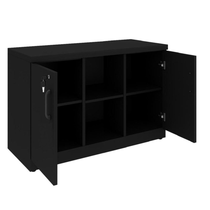 Armário Baixo com Nicho e Prateleiras Internas – MDP Preto – 26032 Móveis Única Linha 40mm Preto / Preto 2