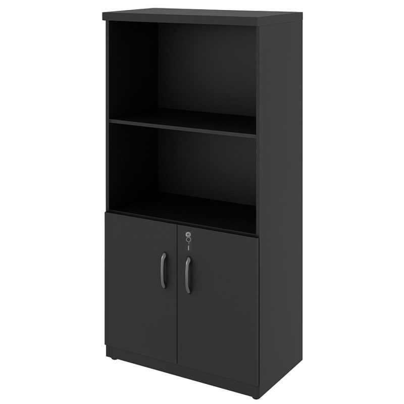 Armário Alto com Portas Inferiores e Prateleiras Abertas – MDP Preto – 26033 Móveis Única Linha 40mm Preto / Preto 3