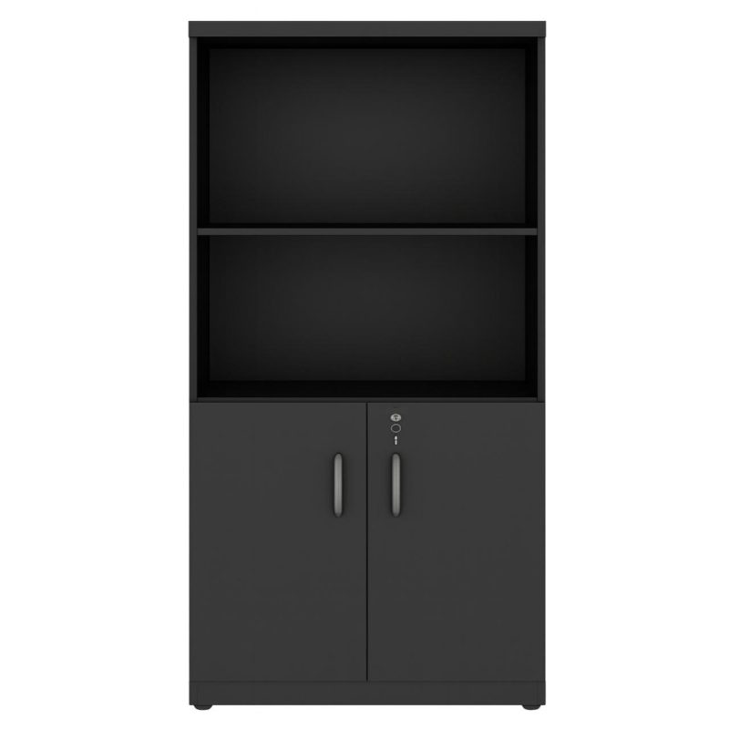 Armário Alto com Portas Inferiores e Prateleiras Abertas – MDP Preto – 26033 Móveis Única Linha 40mm Preto / Preto 4