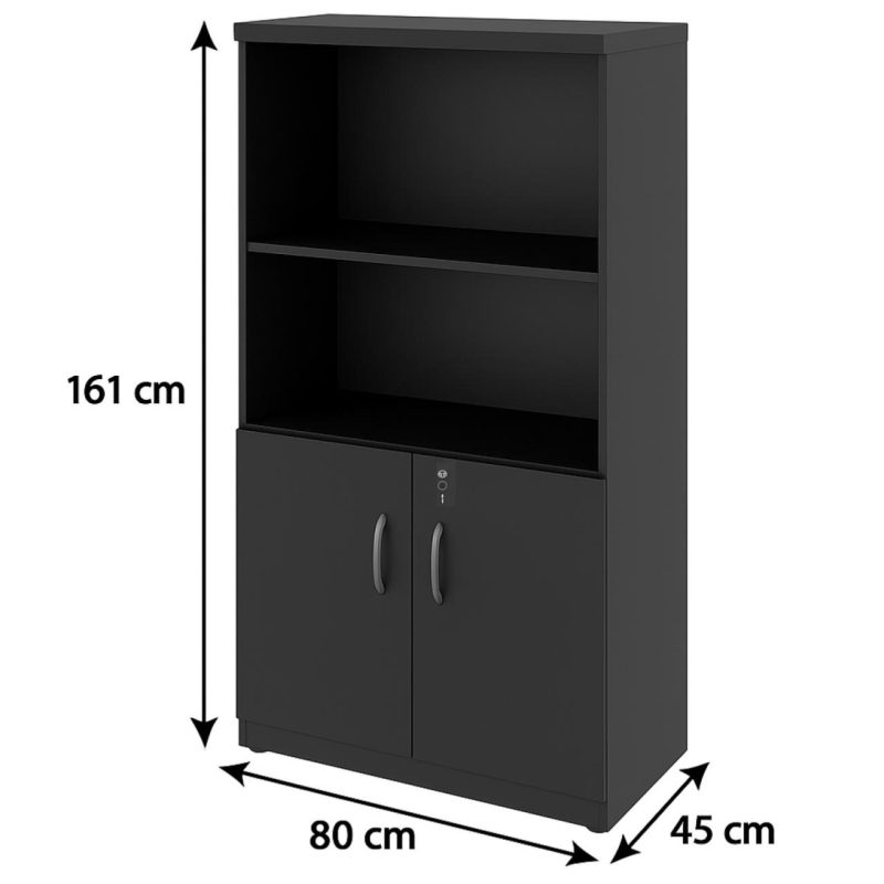 Armário Alto com Portas Inferiores e Prateleiras Abertas – MDP Preto – 26033 Móveis Única Linha 40mm Preto / Preto 6