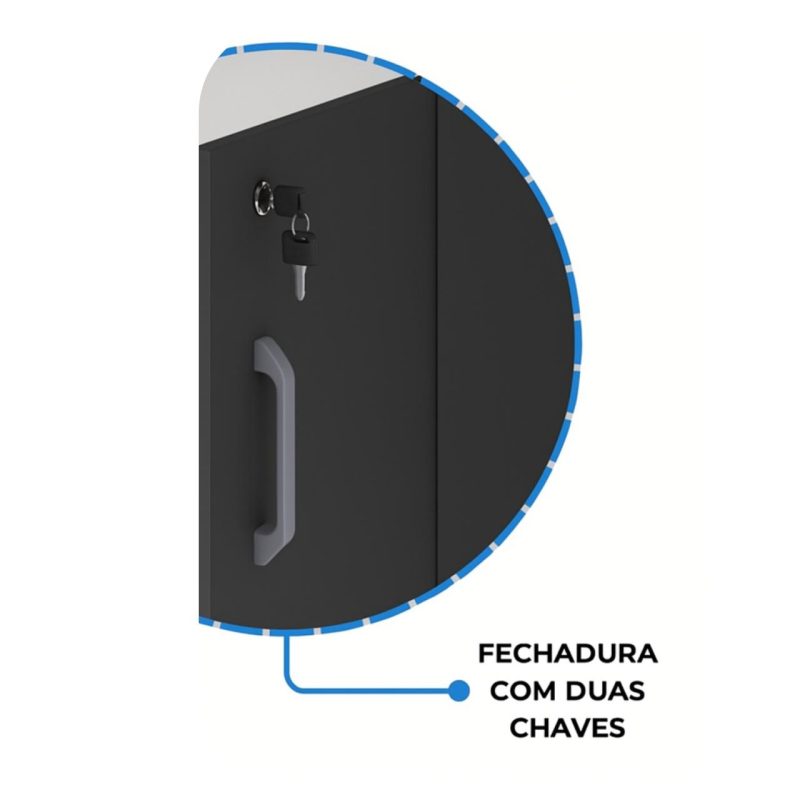Armário Alto com Portas Inferiores e Prateleiras Abertas – MDP Preto – 26033 Móveis Única Linha 40mm Preto / Preto 7