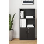 Armário Alto com Portas Inferiores e Prateleiras Abertas – MDP Preto – 26033 Móveis Única Linha 40mm Preto / Preto 15