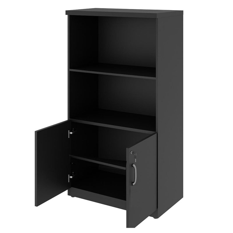 Armário Alto com Portas Inferiores e Prateleiras Abertas – MDP Preto – 26033 Móveis Única Linha 40mm Preto / Preto 2