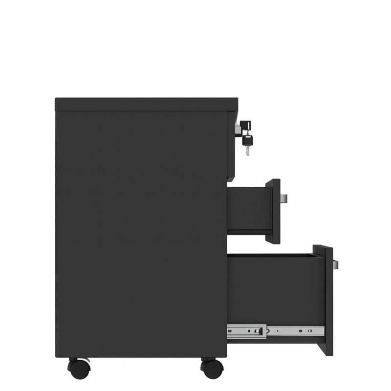 Gaveteiro Volante com 03 Gavetas com Rodízios e Fechadura – MDP Preto – 26034 Móveis Única Linha 40mm Preto / Preto 3