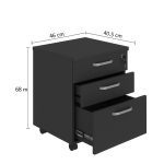 Gaveteiro Volante com 03 Gavetas com Rodízios e Fechadura – MDP Preto – 26034 Móveis Única Linha 40mm Preto / Preto 11