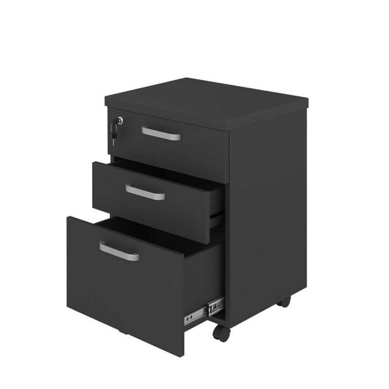 Gaveteiro Volante com 03 Gavetas com Rodízios e Fechadura – MDP Preto – 26034 Móveis Única Linha 40mm Preto / Preto 5