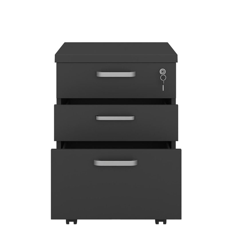 Gaveteiro Volante com 03 Gavetas com Rodízios e Fechadura – MDP Preto – 26034 Móveis Única Linha 40mm Preto / Preto 7