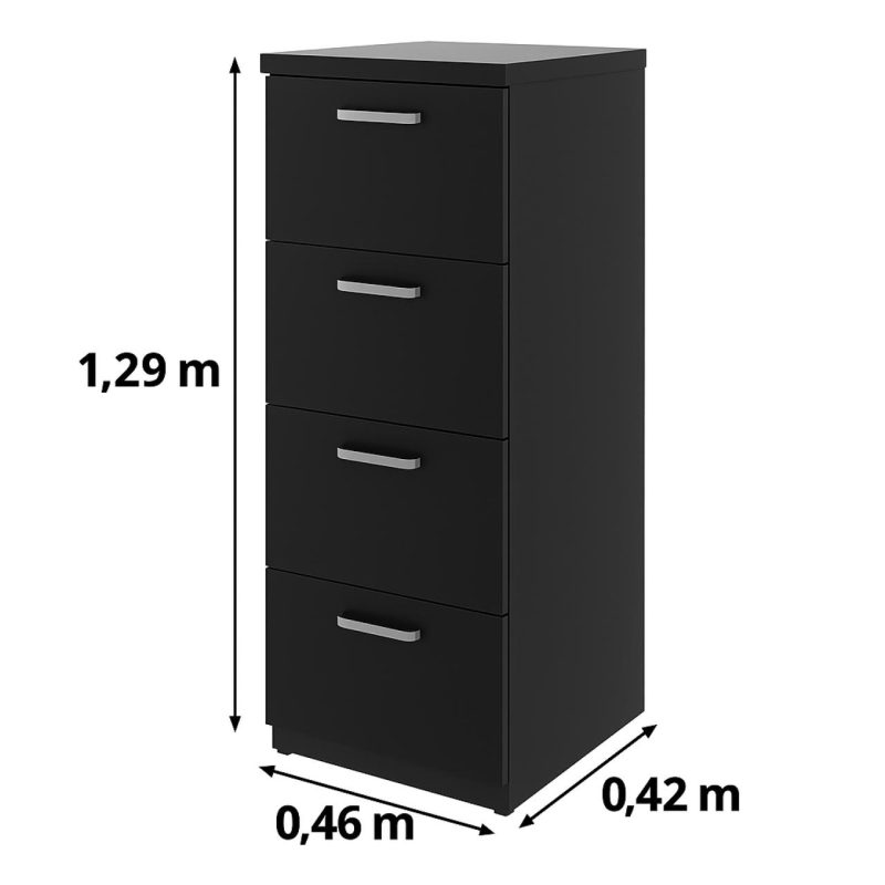 Arquivo de Madeira para Pasta Suspensa com 4 Gavetas – MDP PRETO – 26035 Móveis Única Linha 40mm Preto / Preto 5