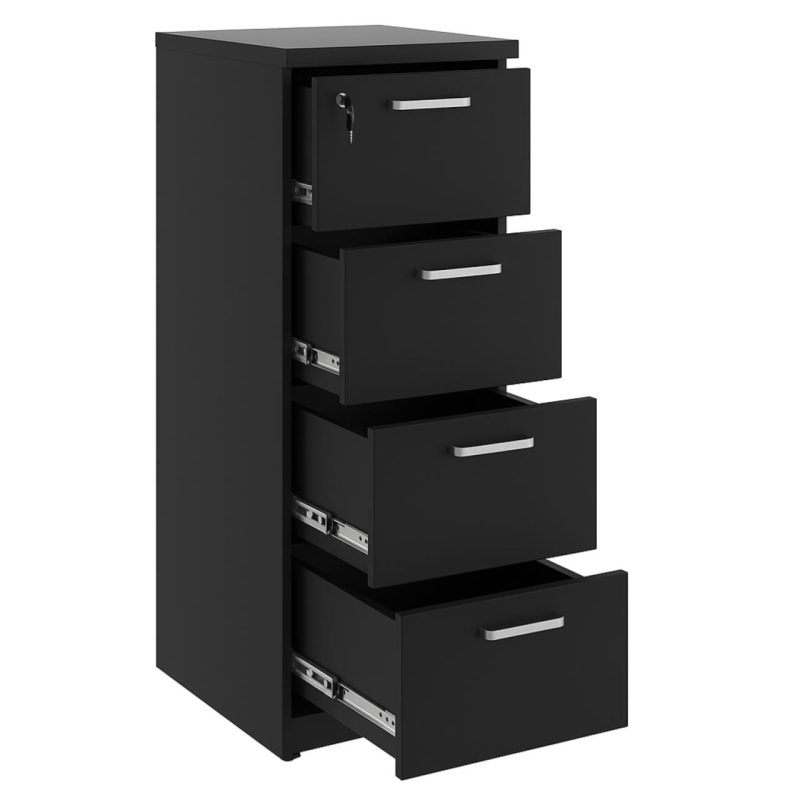 Arquivo de Madeira para Pasta Suspensa com 4 Gavetas – MDP PRETO – 26035 Móveis Única Linha 40mm Preto / Preto 2
