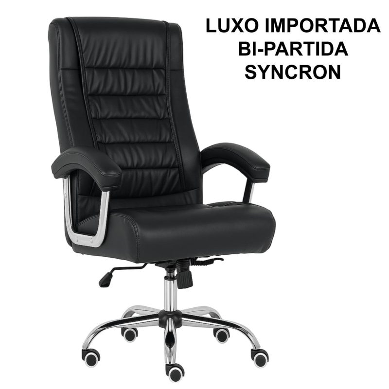 Poltrona LUXO IMPORTADA Concha Dupla Syncron – Couríssimo Preto – 30017 Móveis Única Presidente 2