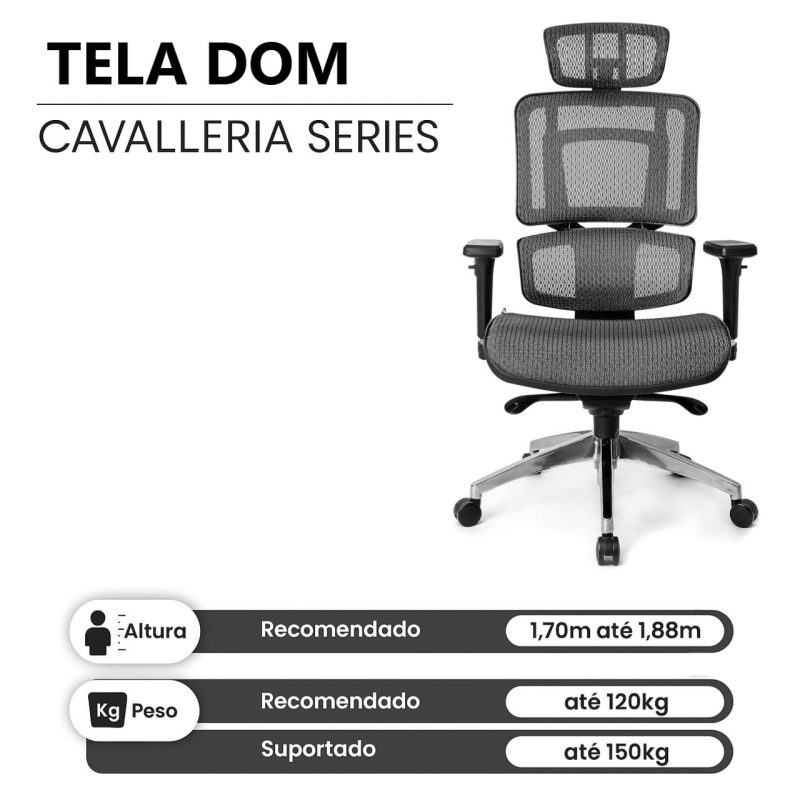 Cadeira de Escritório Presidente TELA DOM – Cor Preta – 32869 Móveis Única Cadeira de Tela 7